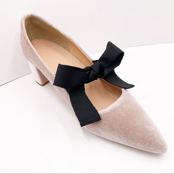 🆕{J.Crew} Avery Block Velvet Heels Bow - Picture 2 of 16